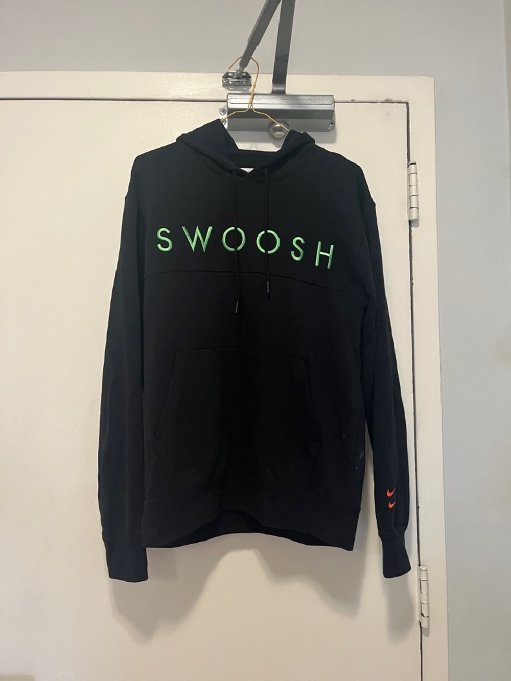 Retro Nike Black Hoodie with Neon Green SWOOSH Lettering